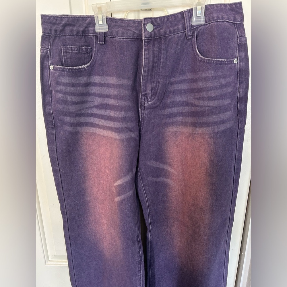 Y2K Style Baggy Wide Leg Denim Jeans Pants Purple EM Brand Streetwear Size XL